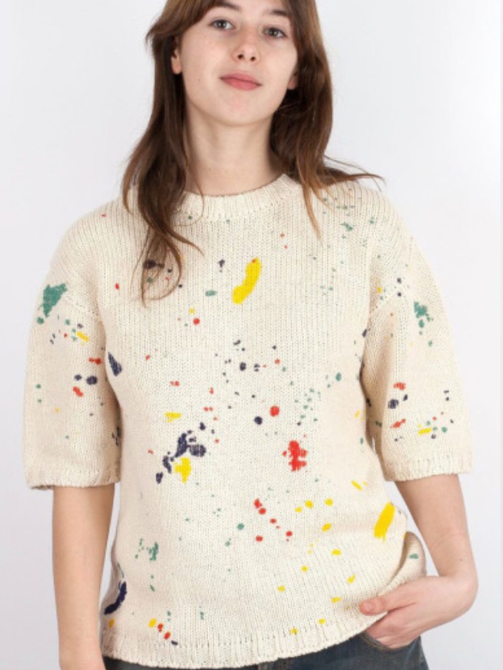 Bobo Choses x Babaa Cream Speckled Short-Sleeve Knit Sweater